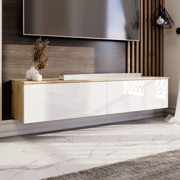 Wisząca szafka RTV 150cm biała/dąb artisan zdjęcie 2