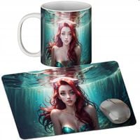 ZESTAW KUBEK + PODKŁADKA - SYRENKA - PREZENT WIELE WZORÓW + IMIĘ