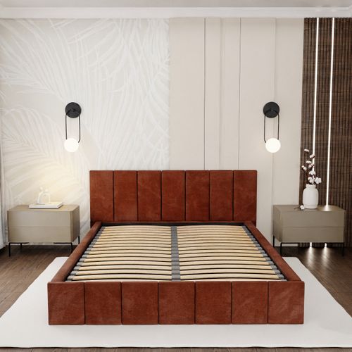 ŁÓŻKO TAPICEROWANE 140x200 ŁÓŻKO PODWÓJNE PREMIUM Z POJEMNIKIEM MIODOWE na Arena.pl