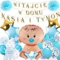 ZESTAW WITAJCIE W DOMU + IMIONA BANER BALONY POWITANIE ŻONY SYNA NARODZINY