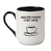 KUBEK "SMACZNEJ KAWUSI STARY CHUJU" Wzór - Elegant Coffee Czarny 330 ml