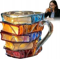 Malowany kubek na książki,3D Malowane książki Stos Szklany kubek do kawy,