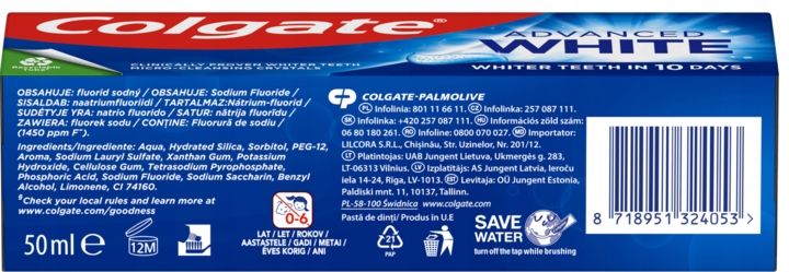 COLGATE ADVANCED WHITE PASTA DO ZĘBÓW WYBIELAJĄCA MINI 50 ML zdjęcie 4