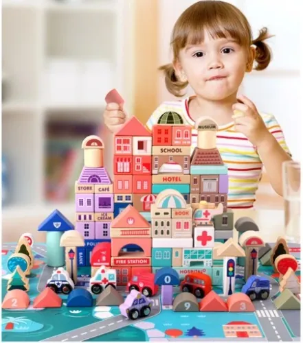 Drewniane Klocki Miasto Auta 115 Klocków + Puzzle na Arena.pl