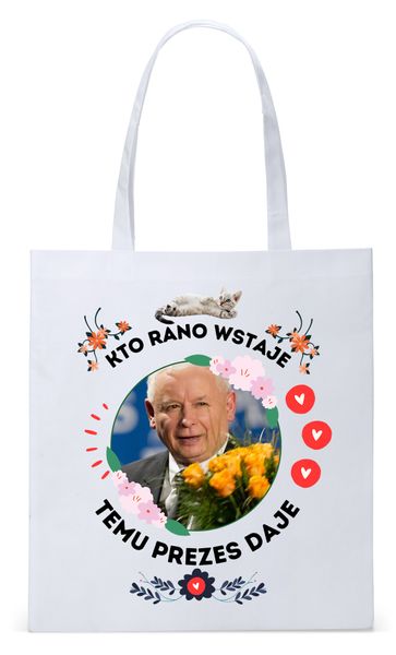 Śmieszny Pis Kaczyński Torba Eco Biała Shopper Z Nadrukiem Ze Zdjęciem zdjęcie 1