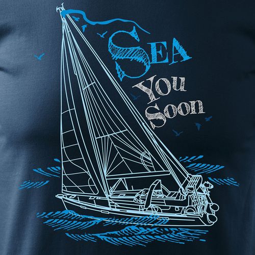 Koszulka żeglarska z jachtem żaglówką męska granatowa REGULAR XL na Arena.pl