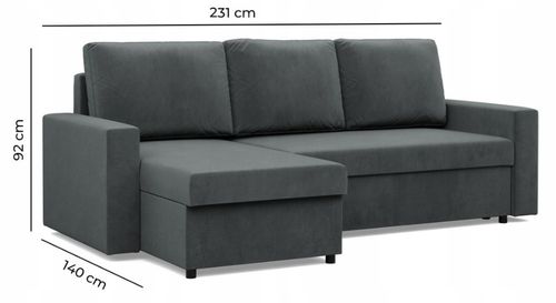 KANAPA NAROŻNIK NEO CIEMNY SZARY Nowoczesny Rozkładana KRONOS VELVET BONELL na Arena.pl