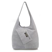 VERA PELLE torebka zamszowa worek na ramię z saszetką V132 j.szara