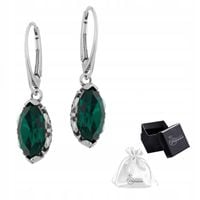 Kolczyki Srebrne pr. 925 Eleganckie Kolczyki Szmaragdowy Kryształ Wiszące