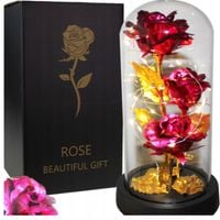 RÓŻA WIECZNA W SZKLE Świecąca Bukiet Prezent Róże Led Tuba Szklana