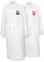 SZLAFROKI BIAŁE Z HAFTEM 2 szt unisex PREZENT personalizowany na ślub