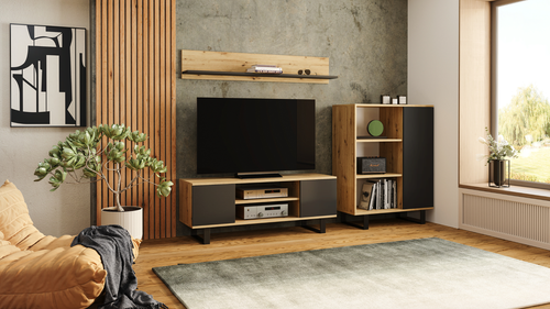 Szafka RTV Focus 135 cm - loft Dąb artisan czarny na Arena.pl