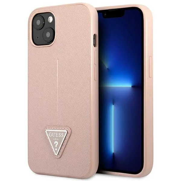Etui Guess Saffiano Triangle Logo na iPhone 14 Plus - różowe zdjęcie 1