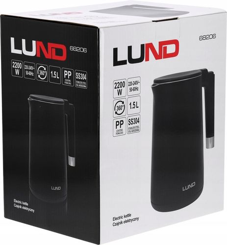 CZAJNIK ELEKTRYCZNY LUND 2200W 1,5L CZARNY PODWÓJNE ŚCIANKI na Arena.pl