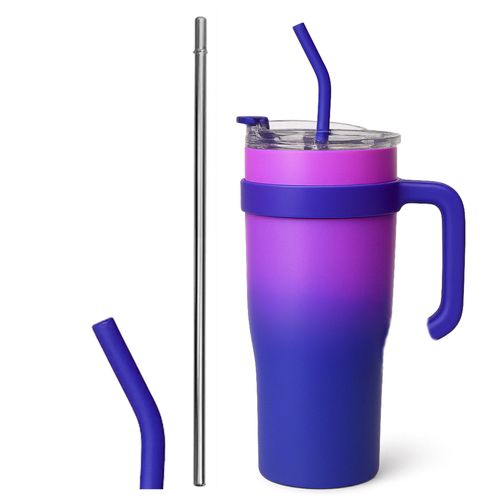 Kubek termiczny ze słomką z uchwytem na kawę herbatę 1200ml fioletowy na Arena.pl