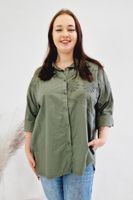 Koszula Oversize z Haftem Oliwkowa UNI