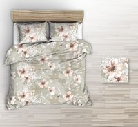 Pościel z kory 160x200 beżowa duże herbaciane rysowane kwiaty