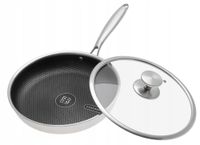 PATELNIA Stalowa Powłoka Nieprzywierająca PLASTER MIODU 28cm Z Pokrywką