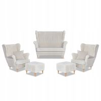 Zestaw uszak Rene Estella sofa fotele pufy Family Meble beżowy sztruks