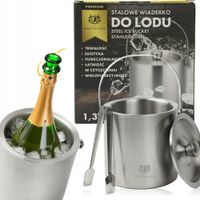 WIADERKO DO LODU ZE STALI NIERDZEWNEJ POJEMNIK NA KOSTKI I SZAMPANA 1,3L