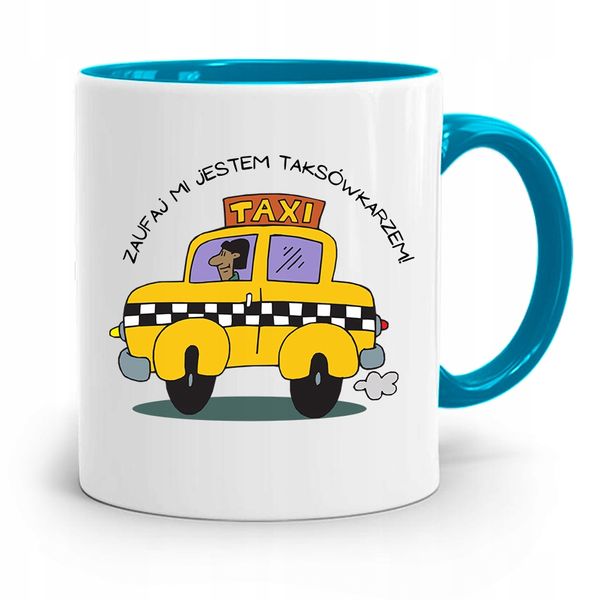 Kubek Błękitny Dla Taksówkarza Zaufaj Mi Jestem Z Nadrukiem Ze Zdjęciem zdjęcie 1
