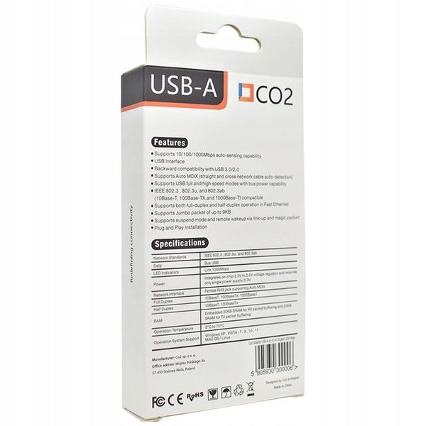 PRZEJŚCIÓWKA USB ETHERNET ADAPTER KARTA SIECIOWA LAN GIGABIT RJ45 1000 MBPS zdjęcie 2