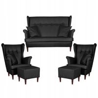 Zestaw wypoczynkowy mebli uszak Eko skóra sofa fotele pufy Family Meble