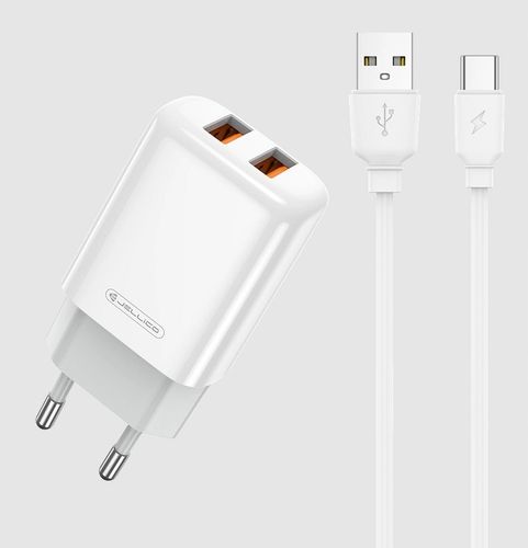 JELLICO| SZYBKA ŁADOWARKA 2x USB 2.4A + KABEL USB/TYPE-C 1-METR na Arena.pl