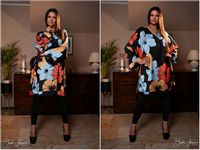 Sasha Ferrano tunika sukienka kimono ARI z jedwabiem 54/56 Plus size czarna