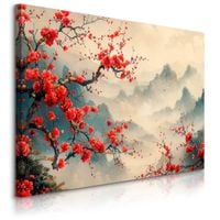 Obraz Canvas Do Sypialni Czerwone Kwiaty Wzgórze Styl Japoński 120cm x 80cm