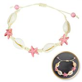 bransoletka 2w1 na stopę i rękę, na sznurku, muszelki i rozgwiazdy b543r