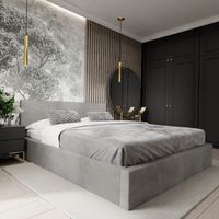 ŁÓŻKO TAPICEROWANE DO SYPIALNI 180x200 ŁÓŻKO PODWÓJNE Z POJEMNIKIEM SZARE