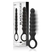 black&silver bob silikonowy aplikator analny z wibracją, czarny ipx6