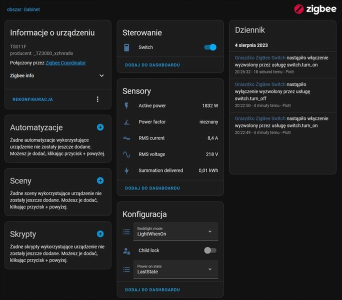 Gniazdko Wtyczka ZigBee TUYA 3680W pomiar prądu zdjęcie 12