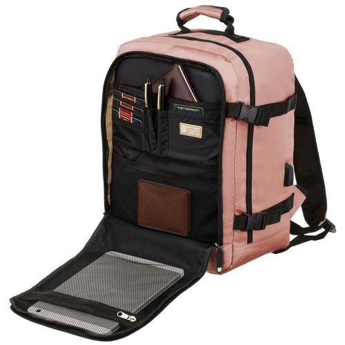 pojemny, podróżny plecak kabinowy z portem usb w różowym kolorze na Arena.pl