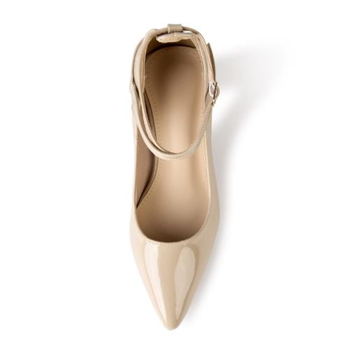 Eleganckie Czółenka Damskie na Obcasie z Paskiem Beżowe Rozmiar 38 Skóra na Arena.pl