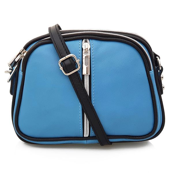 VERA PELLE torebka damska skórzana listonoszka 3 komorowa V463 niebieska zdjęcie 1