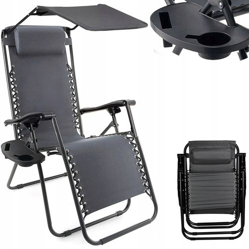 LEŻAK Z DASZKIEM SKŁADANY ZERO GRAVITY PLAŻOWY 2W1 FOTEL OGRODOWY GRATIS- na Arena.pl