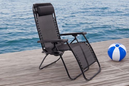LEŻAK OGRODOWY Z PODNÓŻKIEM, ZAGŁÓWKIEM I STOLIKIEM NA NAPOJE ZERO GRAVITY na Arena.pl