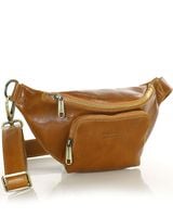 Torebka nerka na szerokim pasku skórzana premium pelle - MARCO MAZZINI camel