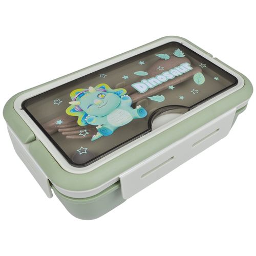 Lunchbox pojemnik do szkoły + sztućce bidon zielony z siedzącym dinozaurem na Arena.pl