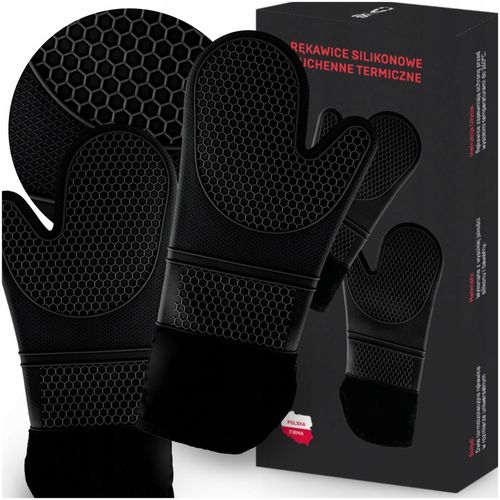 Rękawice KUCHENNE Silikonowe DO Piekarnika Kuchni ŻAROODPORNE 2szt Czarne na Arena.pl