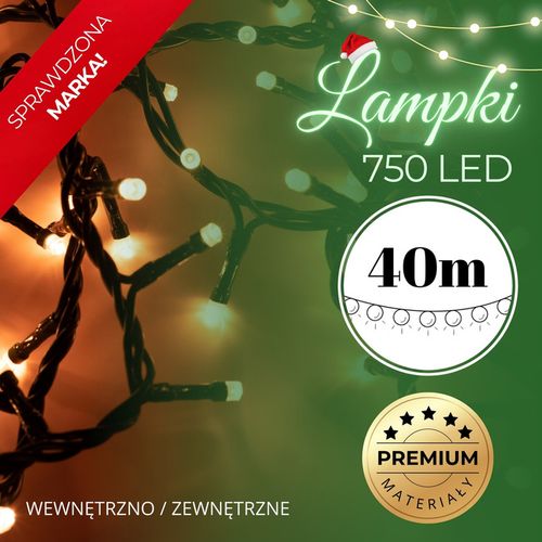Lampki choinkowe 750 led ciepły biały 40 m oświetlenie świąteczne IP44 8 funkcji świecenia na Arena.pl