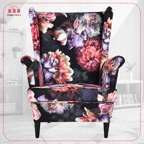 Fotel uszak ARI PRINT z podnóżkiem skandynawski  kwiecisty na Arena.pl