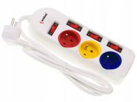 LISTWA SIECIOWA 3 GNIAZDA + ROZDZIELACZ PRZEDŁUŻACZ 4 WYŁĄCZNIKI 1,5 M