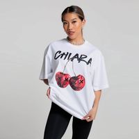 Chiara Wear - T-shirt bawełniany oversize CHERRY - biały XS
