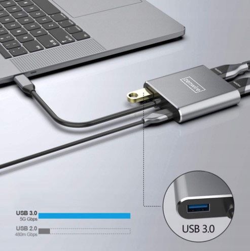 ADAPTER HUB Przejściówka USB-C 3.1 4W1 2x HDMI 4K USB 3.0 Power Delivery PD na Arena.pl