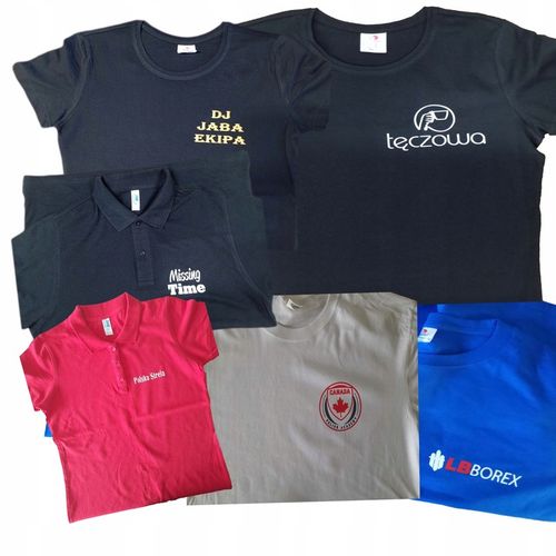 KOSZULKA POLO DAMSKA Z WŁASNYM NADRUKIEM MAŁE LOGO NAPIS TEKST roz.M na Arena.pl