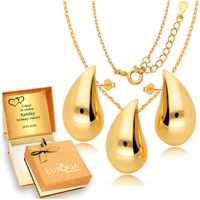 Złoty Komplet 925 Pełne Duże Krople Łezki dla Kobiety