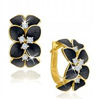 Srebrne kolczyki angielskie kwiatki czarne srebro 925 złocone oryginalne